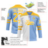 Custom Light Blue Gold-White Split Fashion Hockey Lace Neck Jersey