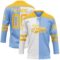 Custom Light Blue Gold-White Split Fashion Hockey Lace Neck Jersey