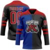 Custom Black Red Royal-White Split Fashion Hockey Lace Neck Jersey