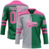 Custom Kelly Green Pink Gray-White Split Fashion Hockey Lace Neck Jersey