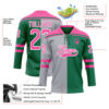 Custom Kelly Green Pink Gray-White Split Fashion Hockey Lace Neck Jersey