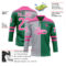 Custom Kelly Green Pink Gray-White Split Fashion Hockey Lace Neck Jersey