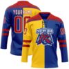 Custom Royal Red Yellow-White Split Fashion Hockey Lace Neck Jersey