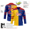 Custom Royal Red Yellow-White Split Fashion Hockey Lace Neck Jersey
