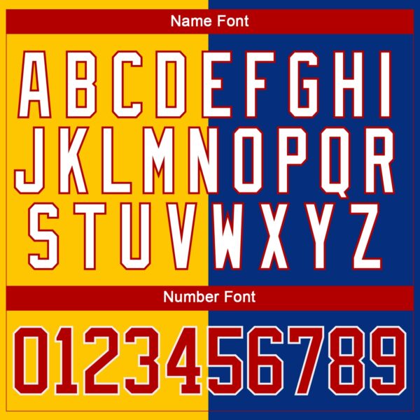 Custom Royal Red Yellow-White Split Fashion Hockey Lace Neck Jersey