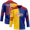 Custom Royal Red Yellow-White Split Fashion Hockey Lace Neck Jersey