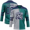 Custom Teal Navy Gray-White Split Fashion Hockey Lace Neck Jersey