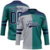 Custom Teal Navy Gray-White Split Fashion Hockey Lace Neck Jersey