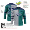 Custom Teal Navy Gray-White Split Fashion Hockey Lace Neck Jersey