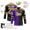 Custom Black Old Gold Purple-White Split Fashion Hockey Lace Neck Jersey