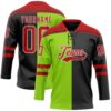 Custom Black Red Neon Green-White Split Fashion Hockey Lace Neck Jersey