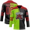 Custom Black Red Neon Green-White Split Fashion Hockey Lace Neck Jersey