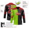 Custom Black Red Neon Green-White Split Fashion Hockey Lace Neck Jersey