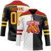 Custom Black Yellow White-Red Split Fashion Hockey Lace Neck Jersey