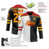 Custom Black Yellow White-Red Split Fashion Hockey Lace Neck Jersey
