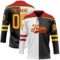 Custom Black Yellow White-Red Split Fashion Hockey Lace Neck Jersey