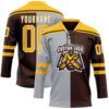 Custom Brown Gold Gray-White Split Fashion Hockey Lace Neck Jersey
