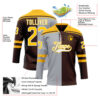 Custom Brown Gold Gray-White Split Fashion Hockey Lace Neck Jersey