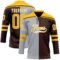 Custom Brown Gold Gray-White Split Fashion Hockey Lace Neck Jersey