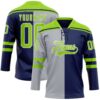Custom Navy Neon Green Gray-White Split Fashion Hockey Lace Neck Jersey