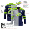 Custom Navy Neon Green Gray-White Split Fashion Hockey Lace Neck Jersey