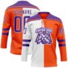 Custom Orange Purple-White Split Fashion Hockey Lace Neck Jersey