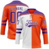 Custom Orange Purple-White Split Fashion Hockey Lace Neck Jersey