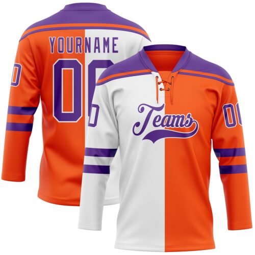SplitF1212 Custom Orange Purple-White Split Fashion Hockey Lace Neck Jersey