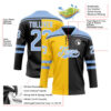 Custom Black Light Blue Yellow-White Split Fashion Hockey Lace Neck Jersey