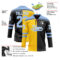 Custom Black Light Blue Yellow-White Split Fashion Hockey Lace Neck Jersey