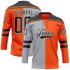 Custom Orange Black Gray-White Split Fashion Hockey Lace Neck Jersey