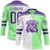 Custom Pea Green Purple-White Split Fashion Hockey Lace Neck Jersey