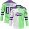 Custom Pea Green Purple-White Split Fashion Hockey Lace Neck Jersey