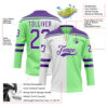 Custom Pea Green Purple-White Split Fashion Hockey Lace Neck Jersey