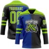 Custom Black Neon Green Royal-White Split Fashion Hockey Lace Neck Jersey