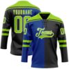 Custom Black Neon Green Royal-White Split Fashion Hockey Lace Neck Jersey