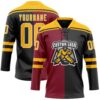 Custom Black Gold Crimson-White Split Fashion Hockey Lace Neck Jersey
