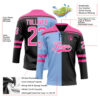 Custom Black Pink Light Blue-White Split Fashion Hockey Lace Neck Jersey