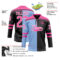 Custom Black Pink Light Blue-White Split Fashion Hockey Lace Neck Jersey