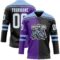 Custom Black White Purple-Light Blue Split Fashion Hockey Lace Neck Jersey