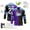 Custom Black White Purple-Light Blue Split Fashion Hockey Lace Neck Jersey