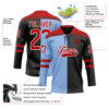 Custom Black Red Light Blue-White Split Fashion Hockey Lace Neck Jersey