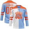 Custom Light Blue Orange-White Split Fashion Hockey Lace Neck Jersey