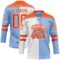 Custom Light Blue Orange-White Split Fashion Hockey Lace Neck Jersey