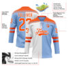Custom Light Blue Orange-White Split Fashion Hockey Lace Neck Jersey