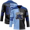 Custom Black Royal Light Blue-White Split Fashion Hockey Lace Neck Jersey