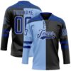Custom Black Royal Light Blue-White Split Fashion Hockey Lace Neck Jersey