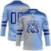 Custom Light Blue Royal Gray-White Split Fashion Hockey Lace Neck Jersey