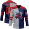 Custom Navy Red Gray-White Split Fashion Hockey Lace Neck Jersey
