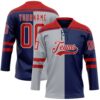 Custom Navy Red Gray-White Split Fashion Hockey Lace Neck Jersey